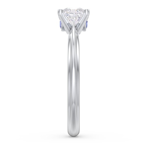 1/2 ct. Princess Gemstone Peek-A-Boo Engagement Ring with Ridged Band – Sterling Silver with White Premium Zirconia and Blue Sapphire