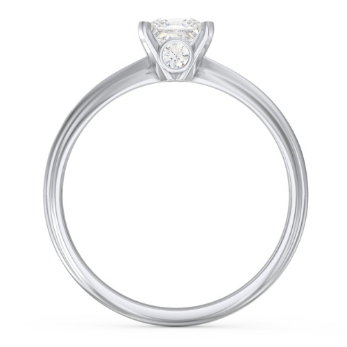 1/2 ct. Princess Gemstone Peek-A-Boo Engagement Ring with Ridged Band – Sterling Silver with White Premium Zirconia and Cubic Zirconia