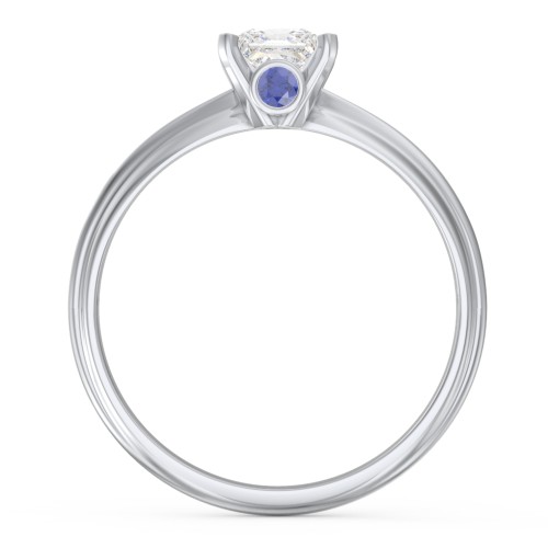 1/2 ct. Princess Gemstone Peek-A-Boo Engagement Ring with Ridged Band – Sterling Silver with White Premium Zirconia and Blue Sapphire