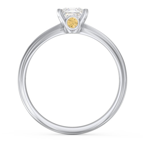 1/2 ct. Princess Gemstone Peek-A-Boo Engagement Ring with Ridged Band – Sterling Silver with White Premium Zirconia and Citrine