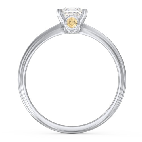 1/2 ct. Princess Gemstone Peek-A-Boo Engagement Ring with Ridged Band – Sterling Silver with White Premium Zirconia and Citrine