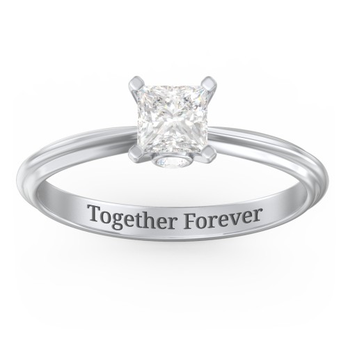 1/2 ct. Princess Gemstone Peek-A-Boo Engagement Ring with Ridged Band – Sterling Silver with White Premium Zirconia and Cubic Zirconia