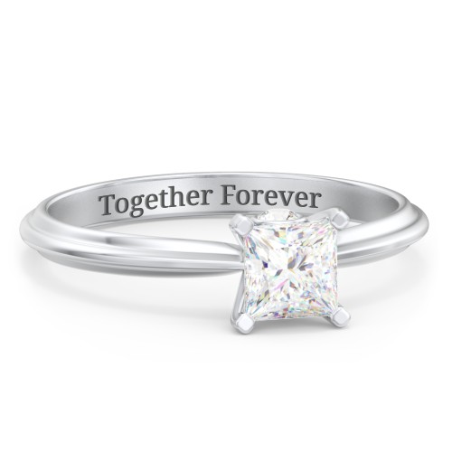 1/2 ct. Princess Gemstone Peek-A-Boo Engagement Ring with Ridged Band – Sterling Silver with White Premium Zirconia and Cubic Zirconia