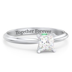 1/2 ct. Princess Gemstone Peek-A-Boo Engagement Ring with Ridged Band – 10K White Gold with White Premium Zirconia and Emerald