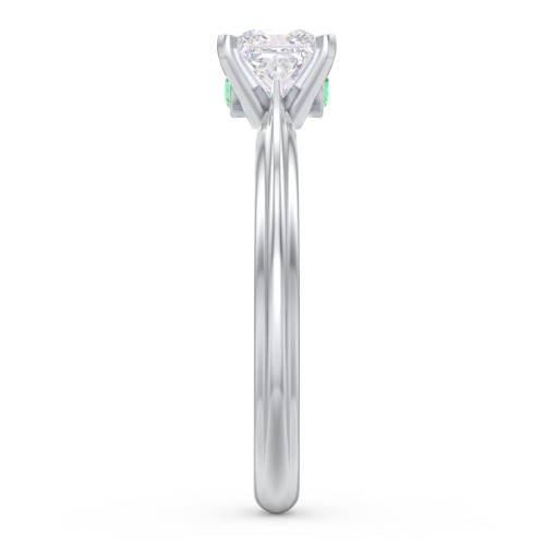 1/2 ct. Princess Gemstone Peek-A-Boo Engagement Ring with Ridged Band – 10K White Gold with White Premium Zirconia and Emerald