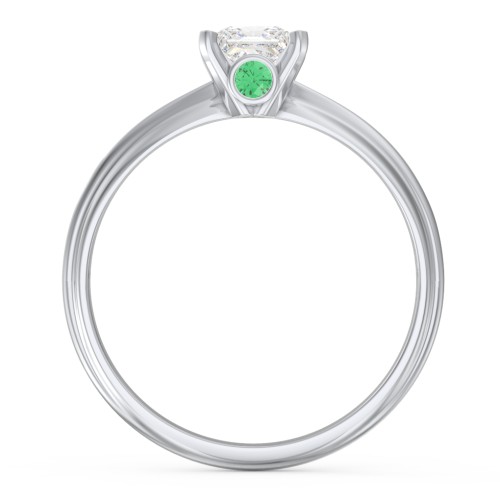 1/2 ct. Princess Gemstone Peek-A-Boo Engagement Ring with Ridged Band – 10K White Gold with White Premium Zirconia and Emerald