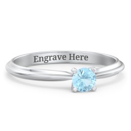 1/4 ct. Round Gemstone Engagement Ring with Ridged Band in 925 Sterling Silver with Blue Topaz