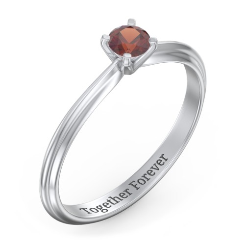 1/4 ct. Round Gemstone Engagement Ring with Ridged Band – Sterling Silver with Garnet