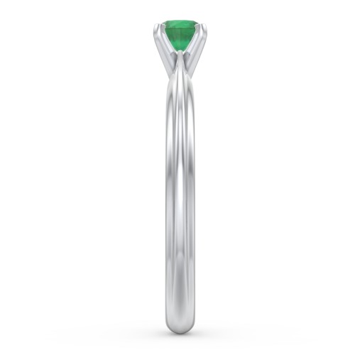 1/4 ct. Round Gemstone Engagement Ring with Ridged Band – Sterling Silver with Emerald