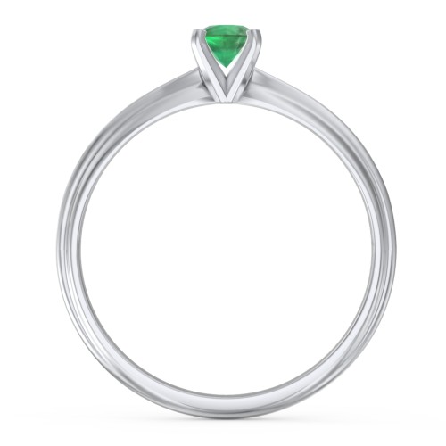 1/4 ct. Round Gemstone Engagement Ring with Ridged Band – Sterling Silver with Emerald