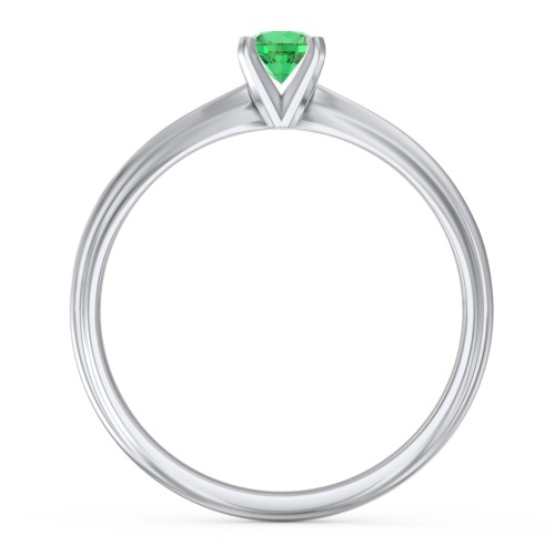 1/4 ct. Round Gemstone Engagement Ring with Ridged Band – Sterling Silver with Emerald