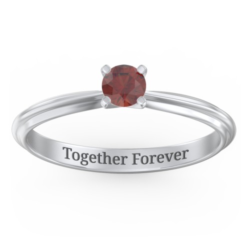 1/4 ct. Round Gemstone Engagement Ring with Ridged Band – Sterling Silver with Garnet