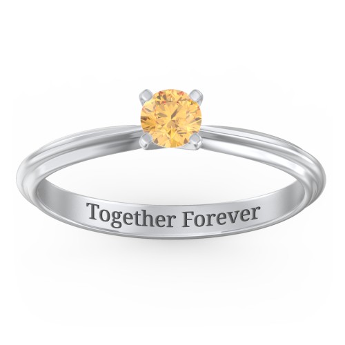 1/4 ct. Round Gemstone Engagement Ring with Ridged Band