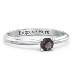 1/4 ct. Round Gemstone Engagement Ring with Ridged Band in 925 Sterling Silver with Smokey Quartz