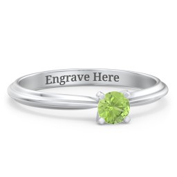 1/4 ct. Round Gemstone Engagement Ring with Ridged Band in 925 Sterling Silver with Peridot