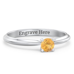 1/4 ct. Round Gemstone Engagement Ring with Ridged Band in 925 Sterling Silver with Citrine