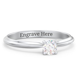1/4 ct. Round Gemstone Engagement Ring with Ridged Band in 925 Sterling Silver with White Sapphire