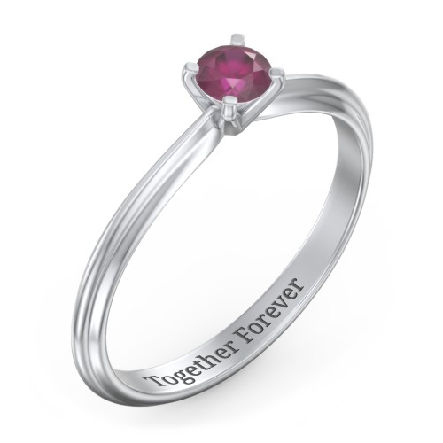 1/4 ct. Round Gemstone Engagement Ring with Ridged Band – Sterling Silver with Ruby