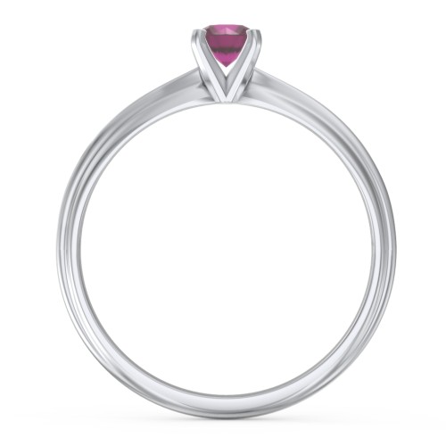 1/4 ct. Round Gemstone Engagement Ring with Ridged Band – Sterling Silver with Ruby