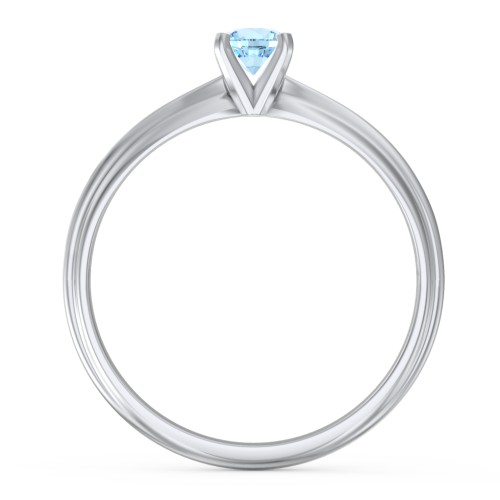 1/4 ct. Round Gemstone Engagement Ring with Ridged Band – Sterling Silver with Blue Topaz