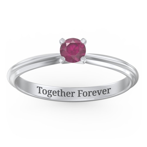 1/4 ct. Round Gemstone Engagement Ring with Ridged Band – Sterling Silver with Ruby