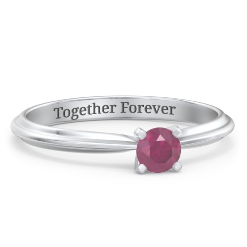 1/4 ct. Round Gemstone Engagement Ring with Ridged Band – Sterling Silver with Ruby