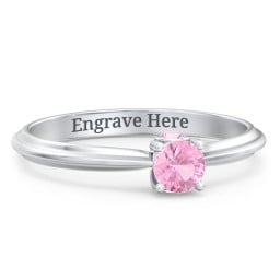 1/4 ct. Round Gemstone Peek-A-Boo Engagement Ring with Ridged Band