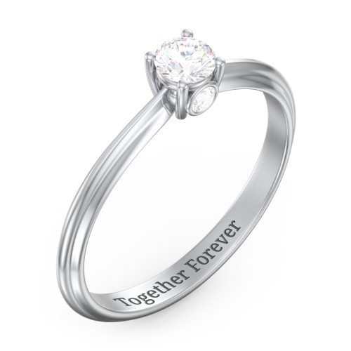 1/4 ct. Round Gemstone Peek-A-Boo Engagement Ring with Ridged Band – Sterling Silver with White Sapphire and Cubic Zirconia