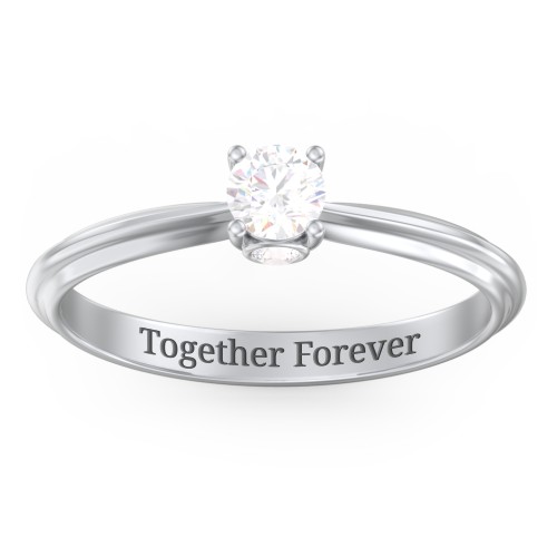 1/4 ct. Round Gemstone Peek-A-Boo Engagement Ring with Ridged Band – Sterling Silver with White Sapphire and Cubic Zirconia