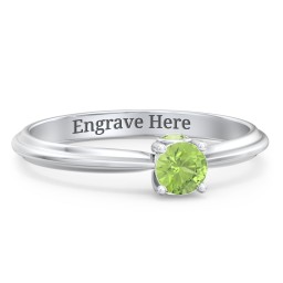 1/4 ct. Round Gemstone Peek-A-Boo Engagement Ring with Ridged Band in 925 Sterling Silver with Peridot