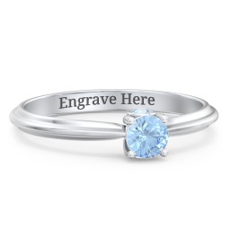 1/4 ct. Round Gemstone Peek-A-Boo Engagement Ring with Ridged Band in 925 Sterling Silver with Blue Topaz
