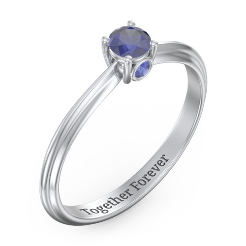 1/4 ct. Round Gemstone Peek-A-Boo Engagement Ring with Ridged Band – Sterling Silver with Blue Sapphire