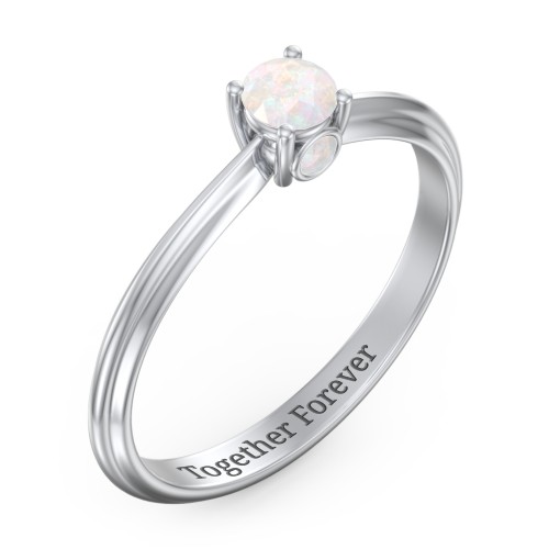 1/4 ct. Round Gemstone Peek-A-Boo Engagement Ring with Ridged Band – Sterling Silver with Opal