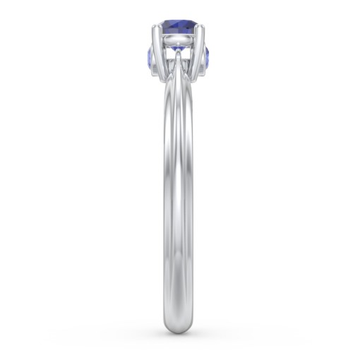 1/4 ct. Round Gemstone Peek-A-Boo Engagement Ring with Ridged Band – Sterling Silver with Blue Sapphire