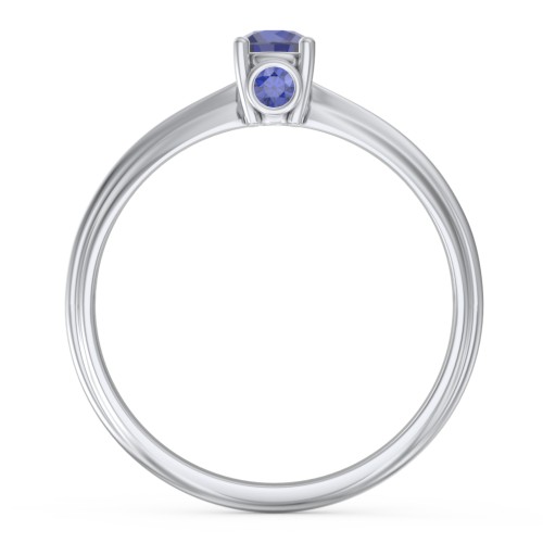 1/4 ct. Round Gemstone Peek-A-Boo Engagement Ring with Ridged Band – Sterling Silver with Blue Sapphire