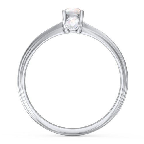 1/4 ct. Round Gemstone Peek-A-Boo Engagement Ring with Ridged Band – Sterling Silver with Opal