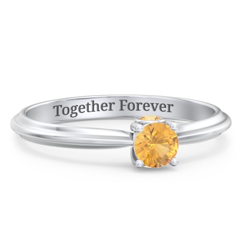 1/4 ct. Round Gemstone Peek-A-Boo Engagement Ring with Ridged Band – Sterling Silver with Citrine