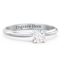 1/3 ct. Round Gemstone Engagement Ring with Ridged Band in 925 Sterling Silver with White Premium Zirconia