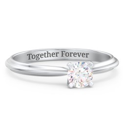 1/3 ct. Round Gemstone Engagement Ring with Ridged Band in 925 Sterling Silver with Lab Diamond
