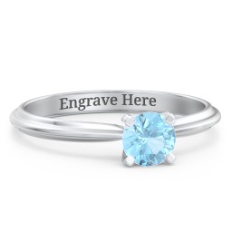 1/2 ct. Round Gemstone Engagement Ring with Ridged Band in 925 Sterling Silver with Blue Topaz