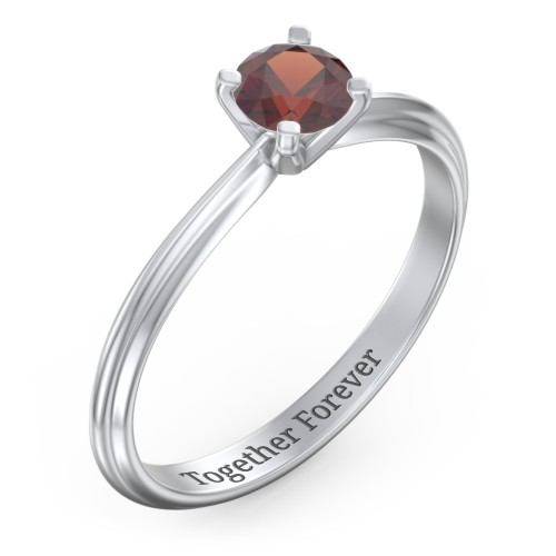 1/2 ct. Round Gemstone Engagement Ring with Ridged Band – Sterling Silver with Garnet