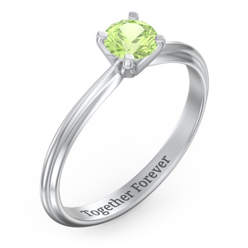 1/2 ct. Round Gemstone Engagement Ring with Ridged Band – Sterling Silver with Peridot