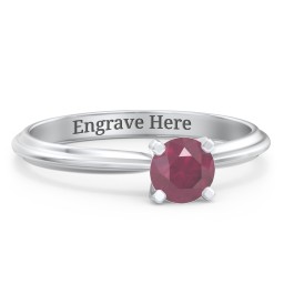 1/2 ct. Round Gemstone Engagement Ring with Ridged Band in 925 Sterling Silver with Ruby