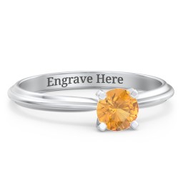 1/2 ct. Round Gemstone Engagement Ring with Ridged Band in 925 Sterling Silver with Citrine