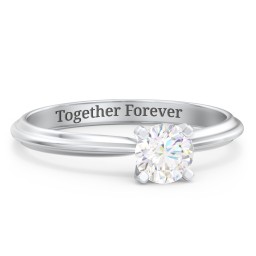 1/2 ct. Round Gemstone Engagement Ring with Ridged Band in 925 Sterling Silver with Lab Diamond
