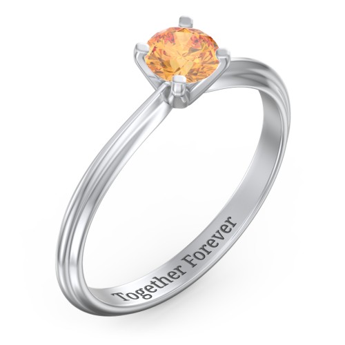 1/2 ct. Round Gemstone Engagement Ring with Ridged Band – Sterling Silver with Citrine