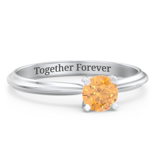 1/2 ct. Round Gemstone Engagement Ring with Ridged Band – Sterling Silver with Citrine