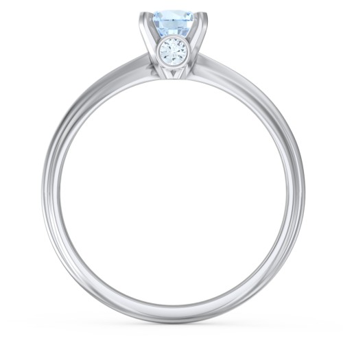 1/2 ct. Round Gemstone Peek-A-Boo Engagement Ring with Ridged Band – Sterling Silver with Aquamarine