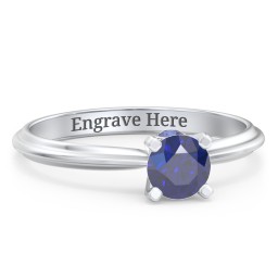 1/2 ct. Round Gemstone Peek-A-Boo Engagement Ring with Ridged Band in 925 Sterling Silver with Blue Sapphire