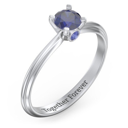 1/2 ct. Round Gemstone Peek-A-Boo Engagement Ring with Ridged Band – Sterling Silver with Blue Sapphire